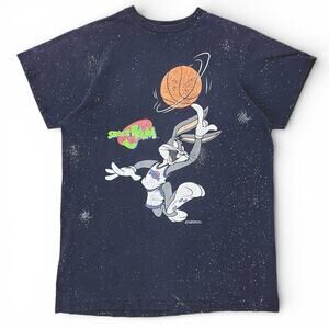Vintage 90s Faded Space Jam AOP Bugs Bunny T Shirt Movie Promo Looney Basketball